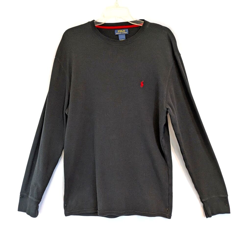 Polo Ralph Lauren Thermal Long Sleeve Shirt Mens Size XL Black Waffle Knit